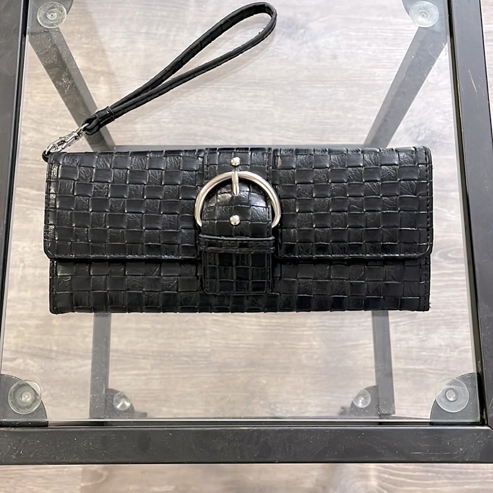 Black Woven Leather wristlet